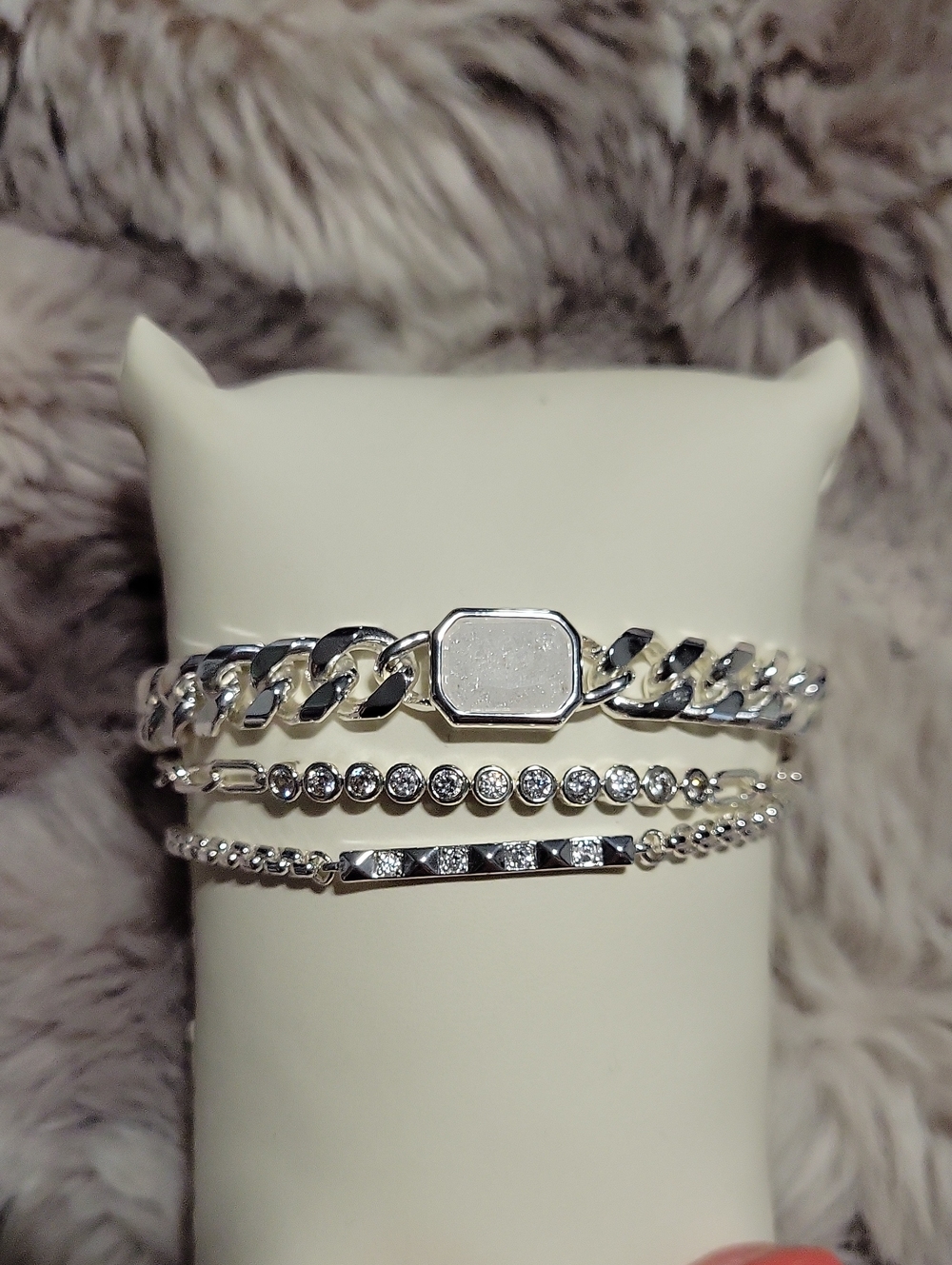 Sterling-Tone Layered Silver Bracelet Set - Sparkling Multi-Row Stack